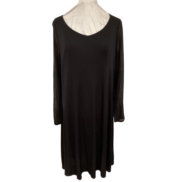 Eileen Fisher Black Knit Dress Sheer Sleeves XL New - Picture 2 of 7